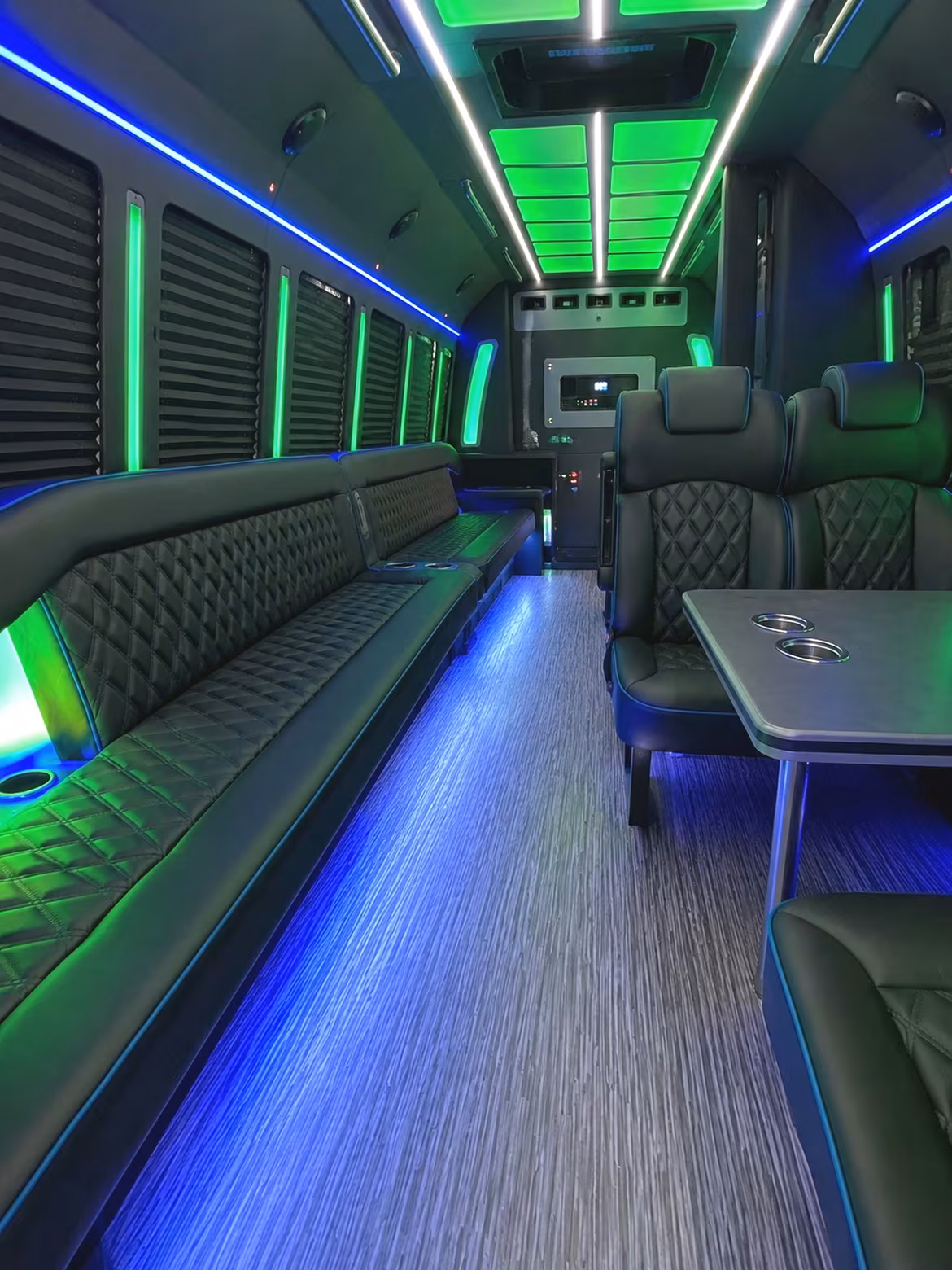 Interior of a party bus rental serving Sterling Heights