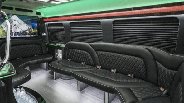 Interior of Charter Bus Company aint Clair Shores's 14 Passenger Sprinter Limousine in aint Clair Shores