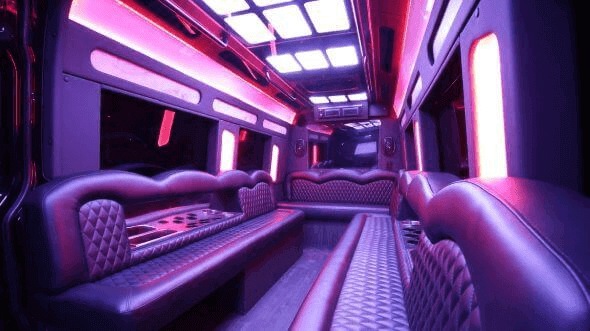 Interior of Charter Bus Company Rochester Hills's 15 Passenger Party Bus in Rochester Hills