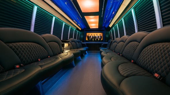 Interior of Charter Bus Company Pontiac's 28 Passenger Party Bus in Pontiac
