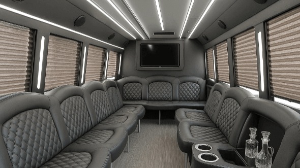 Interior of Charter Bus Company Rochester Hills's 28 Passenger Party Bus in Rochester Hills