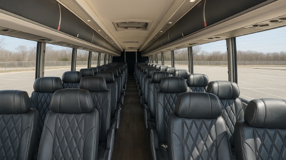 Interior of Charter Bus Company Sterling Heights's 44 Passenger Charter Bus in Sterling Heights