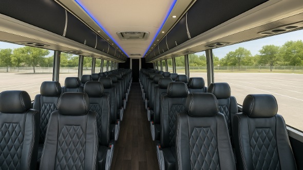 Interior of Charter Bus Company Sterling Heights's 45 Passenger Charter Bus in Sterling Heights
