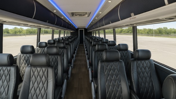 Interior of Charter Bus Company Sterling Heights's 46 Passenger Charter Bus in Sterling Heights