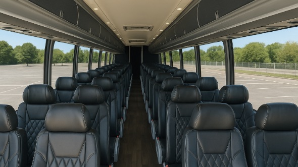 Interior of Charter Bus Company Sterling Heights's 47 Passenger Charter Bus in Sterling Heights