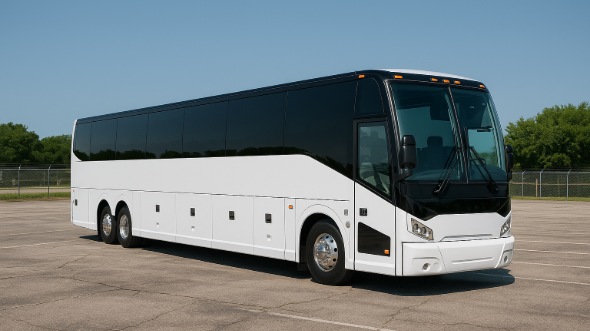 Exterior of Charter Bus Company Sterling Heights's 51 Passenger Charter Bus in Sterling Heights