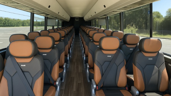 Interior of Charter Bus Company Sterling Heights's 54 Passenger Charter Bus in Sterling Heights