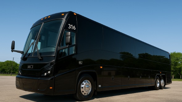 Exterior of Charter Bus Company Sterling Heights's 56 Passenger Charter Bus in Sterling Heights